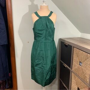 J. Crew Special Occasion Emerald Green Silk Taffeta Halter Midi Dress